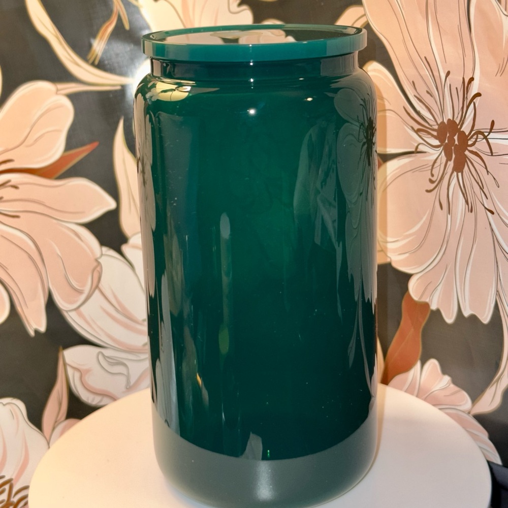 Emerald Green Glass sublimation cup gorgeous glass cup, comes with lid and straw